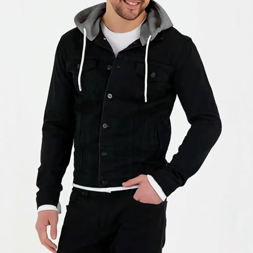 Men's Fashion Button Down Jean Jacket Hooded Long Sleeve Denim Jackets Slim Fit Trucker Jean Coat2