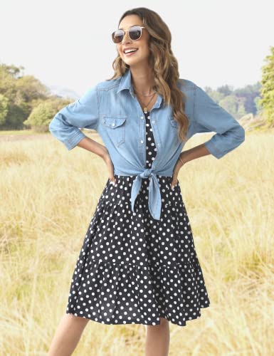 SeekMe Womens Denim Shirts Tie Front Crop Top Button Down Chambray Jean Shirts3