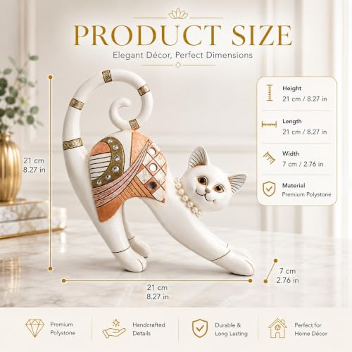 Image of Armonia Charming Stretching Cat Showpiece for Home Decor, Premium Polystone Cat Figurine with Crystal, Pearl & Rose Gold Accents, Decorative Statue for Living Room,Office,Bedroom,Shelf Decor,8.27 Inch