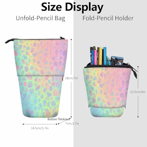 Image of Swono Holographic Leopard Pencil Case Gradient Cute Rainbow Cheetah Standing Pencil Case Pencil Pouch Pencil Holder Bright Pastel