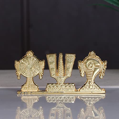 Image of KridayKraft Tirupati Balaji Symbol Stand Shankh Chakra Namah Gold Plating Antique Decorative for Car Dashboard Home & Office Table Showpiece Figurines,Religious Gift Idol...