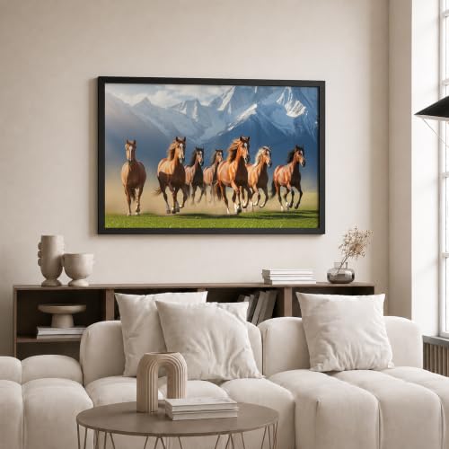 Image of Suneree 7 Horse Vastu Wall Painting (Landscape Collection) (Natural, Design 21, 33L x 25W cm)