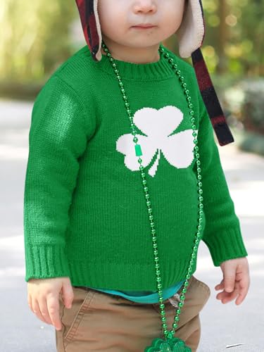 Image of Unisex Toddler St.Patrick's Day Clover Print Sweater Irish Shamrock Knitted Pullover Tops 12M-8Y
