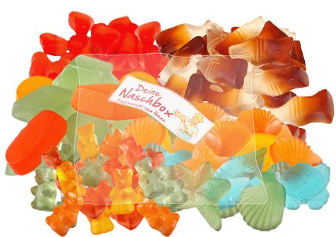 Deine Naschbox - Zuckerfreies Frucht- & Weingummi - 5 Sorten - 500g Süßigkeiten Nachfüllbeutel - Gemischte Früchte & Cola Geschmack Cover