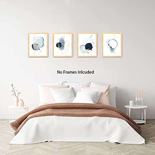 Modern Geometric Abstract Minimalist Wall Art For Living Room Decor, Blue Navy Canvas Art Prints, Watercolor Minimalist Line Wall Art For Office Bedroom Decoration, Set Of 4(8"X10" Unframed) #TOP1