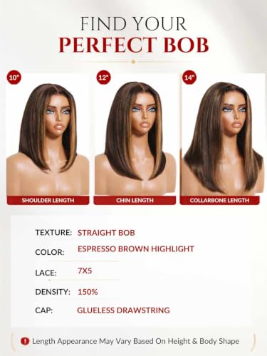 Image of Beauty Forever Espresso Brown Straight Bob Wig Human Hair 7x5 Glueless Lace
