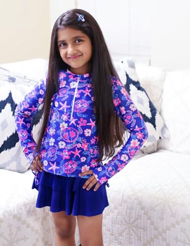 Image of Girls Swimsuits Size 6 8 Long Sleeve Bathing Suits Flower Swim Suits 6-8