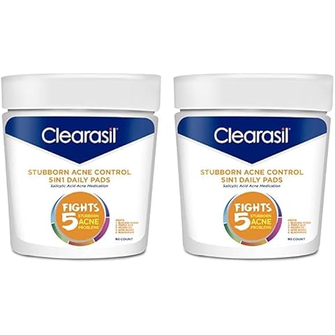 Clearasil Stubborn Acne Control 5in1 Daily Facial Cleansing Pads, with Salicylic Acid Acne Treatment Medicine, 90 Count (Pack of 2) Cover