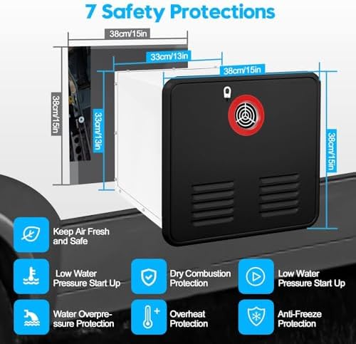Instant Hot Water Heater for RV, 12V DC & Propane, 55,000 BTU, Remote Control, Perfect for Camper Van, Direct Replacement, Fits 15x15 Inch Opening