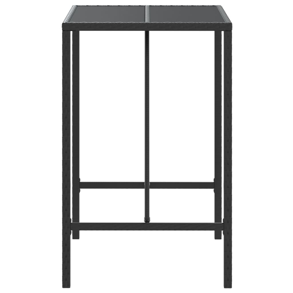 Stół ogrodowy ze szklanym blatem, czarny, 70 x 70 x 110 cm, polirattan, odporny na warunki atmosferyczne, stabilny, na taras, balkon, meble ogrodowe
