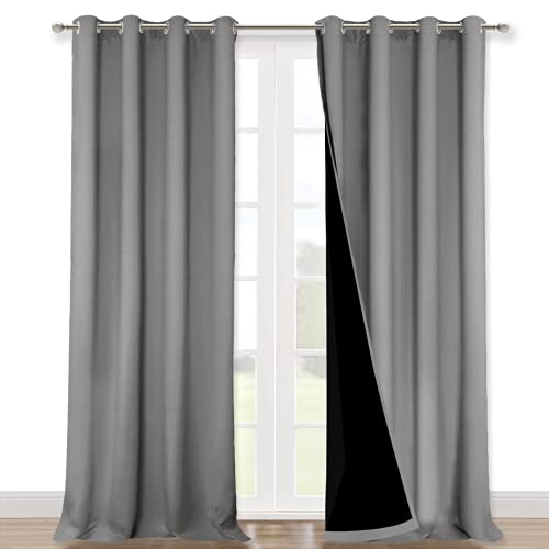 Image of NICETOWN 100% Blackout Blinds, Laundry Room Decor Window Treatment Curtains for Large Patio Sliding Door, Thermal Insulated Silver Grey Curtains for Bedroom, Set of 2, 52 inches x 108 inches