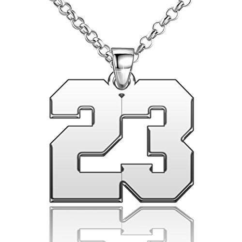 LoEne Jewelry 925 Sterling Silver Silver Plated 23 Number Necklace Personalized Jewelry Custom Number Chain Sports Necklaces for Men Women, 0.7 inch