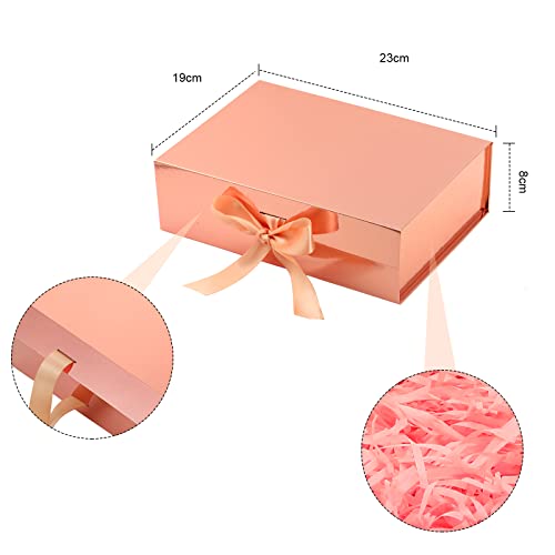 Luxury Gift Box With Lids Changeable Ribbon, Paper Bags, A Greeting Card And Tissue Paper Luxury Packaging Box Set For Weddings, Graduations, Birthdays, Anniversaries (Rose Gold, 9 X 7 X 3 Inch) #TOP1