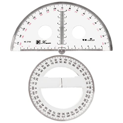 TEEGXDDY transparenter Kunststoff 360 Grad Winkelmessgerät und 180 Grad Winkelmessgerät - Geometrische Anzug, Mathematik-Set, Lineal, Mathematik-Set - Schule, Handwerk, Büro usw.