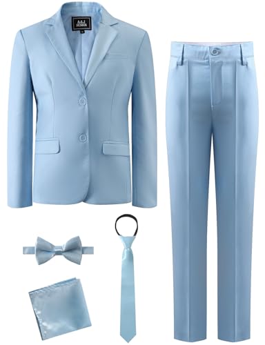 A&J DESIGN Boys 5-Piece Formal Suit Set with Jacket, Dress Pants, Tie, Bowtie and Pocket Square