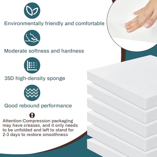 Image of Frienda 6 Pack 3 inch X 19 inch X 19 inch Upholstery High Density Foam Cushion White Replacement Cushion or Commercial Use Stuffing Craft Foam Couch Chair Padding DIY Projects