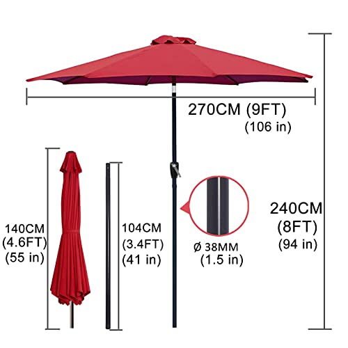 Parasol inclinable rond 8 baleines avec manivelle pour balcon et extérieur