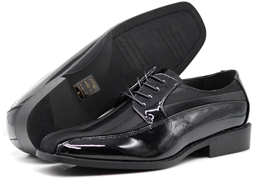 Image of BMY Men's Striped Satin Matching Patent Upper Oxfords Formal Dress Shoes
