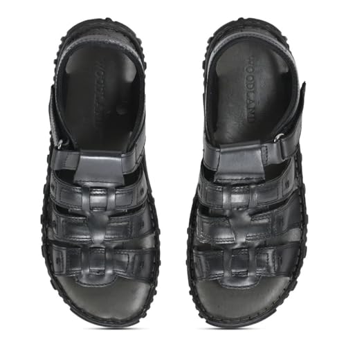 Image of Woodland Men Black Strappy Sandals
