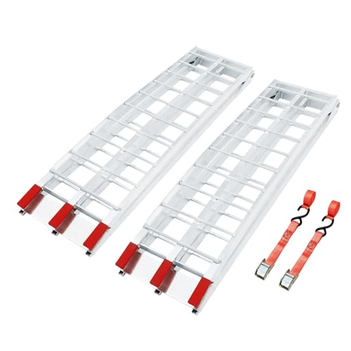 GEYOPMID Aluminum Ramps, 2PC Folding Powerspots Loading Ramps for Pickup Trucks Bed 1500 Lbs 11X89.8 Inch Truck Ramps Trailer Ramp for Motorcycle ATV UTV Car Trucks Lawnmower