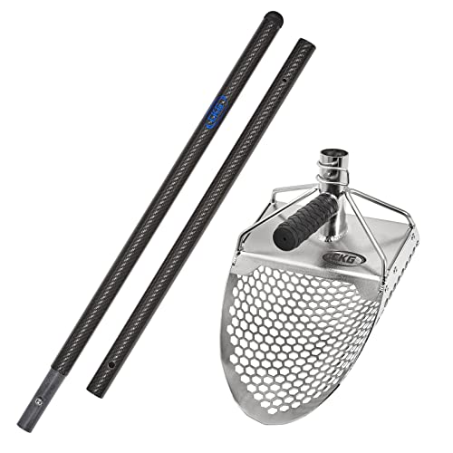 CKG Sand Scoop for Metal Detecting Stainless Steel Shovel for Beach Underwater Treasure Hunting (Large Scoop + Carbon Fiber Handle)