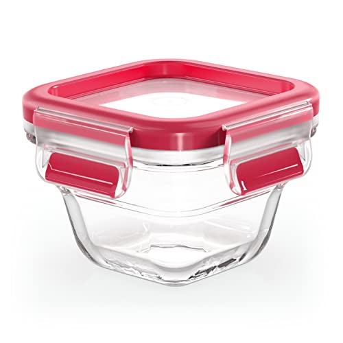 Tefal Masterseal Fresh Verre, Boîte alimentaire carrée 0,18 L, Conservation des aliments, Empilable, Compatible four et congélateur N1041310 Transparent