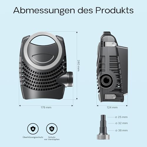 SunSun Komplettset: CPF-500 Teichdruckfilter bis 30000 L mit 18 Watt UV-C Teichklärer, NEO3800 SuperEco Teichpumpe 3600l/h 20W, 5m Teichschlauch 38 mm (1 1/2), Schlauchschellen W1 44-47mm