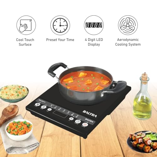 Image of BALTRA Majesty Induction Cooktop 1400 W | 7 Versatile Cooking Modes | Cool Touch Surface, Preset your Timer, Overheat Protection, Energy Saver | Lightweight & Durable Induction | 1 Year Warranty