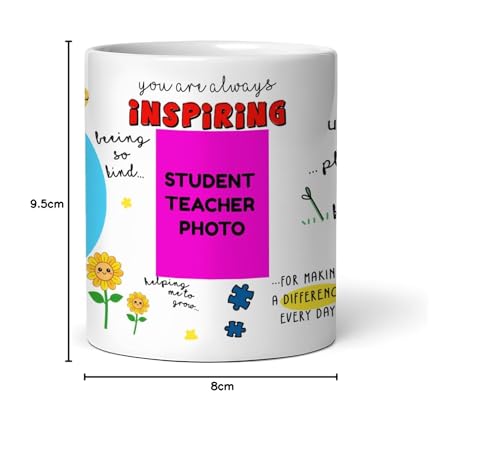 Image of DAYS Thank You Teacher Personalized Mug Custom Teacher's Name Best Teacher Gift, Teacher on Birthday Helping Me to Grow Ceramic Mug 11oz (Name and Picture)