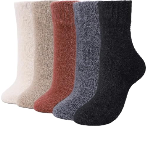 Image of SISOSOCK 5 Pairs Fuzzy Soft Cozy Comfortable Socks for Women, Casual Sleep Comfy Socks, Perfect Warm Winter Gifts for Women
