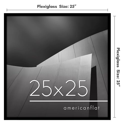Americanflat 25x25 Picture Frame with Polished Plexiglass - Streamline Collection - Thin Border Square Frame for Wall Display - Hanging Hardware Included - Black