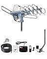 Yeceny WA-2608 Digital Amplified Outdoor HD TV Antenna with Mounting Pole & 60 Ft RG6 Coax Cable,Coaxial Grounding Block,200 Miles Long Range Wireless Remote Control 360 Degree Rotation Support 2 TVs