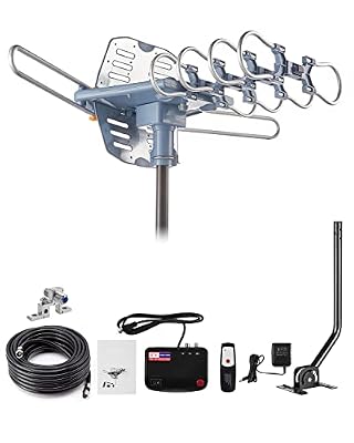 Yeceny WA-2608 Digital Amplified Outdoor HD TV Antenna with Mounting Pole & 60 Ft RG6 Coax Cable,Coaxial Grounding Block,200 Miles Long Range Wireless Remote Control 360 Degree Rotation Support 2 TVs