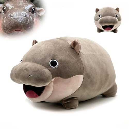 nnOuOnn Moo Deng Hippo Teddy Plush, Stuffed Hippopotamus Soft Toy Gifts, Cute Funny Animal Toys Animal Lover Gifts for Adults Friends Men Women Birthday