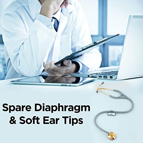 Image of Dr. Tech Cardiology Gold Black Stethoscope Heart Beat Monitoring Chest Piece Medical Instrument for Doctors, Nurses (Gray & Golden)