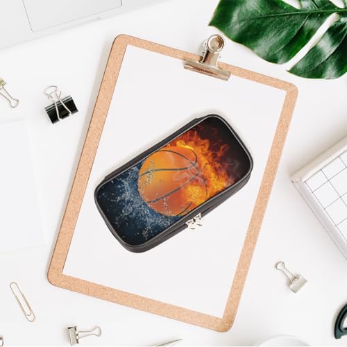 Image of Pencil Case Pen Holder Large Capacity Stationery Organizer Pencil Bag with Zipper for Boys Girls Fire Basketball Pattern Kids Pencil Pouch Storage Box for School College Office