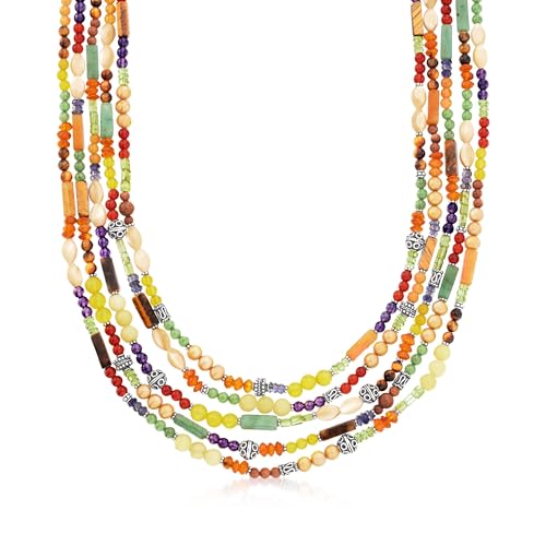 Ross-Simons 33.65 ct. t.w. Multi-Gemstone Multi-Strand Bead Necklace in Sterling Silver