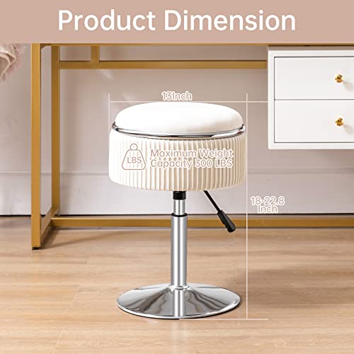 Round Storage Vanity Stool, 360°Swivel Height Adjustable Stool Chair, Beige Vanity Stool Chair For Makeup Room, Velvet Stool For Vanity With Storage, Vanity Ottoman Chair For Bathroom Living Room #TOP4