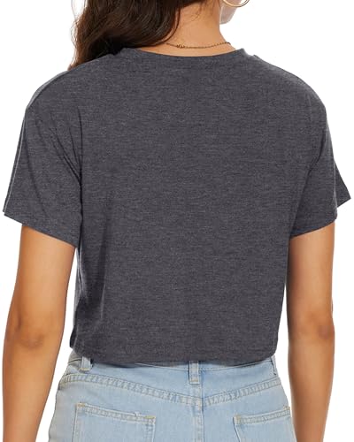 Image of Womens Summer Crop Tops Short Sleeve Round Neck T-Shirts Loose Fit Casual Blouse 2026