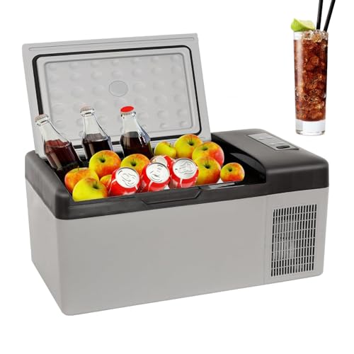 Refrigerador portátil para coche, 15 L (16 cuartos de galón), 12 V/24 V CC y 100 ~ 240 V CA, potente enfriamiento de -20 ℃ a 20 ℃, protección de la batería, ideal para picnic, barbacoa, camping