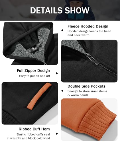 Image of ZITY Boys Zip Up Hoodie Fleece Jacket Kids Sherpa Lined Sweatshirts Outerwear Unisex Warm Winter Coat 6-15 Years Old