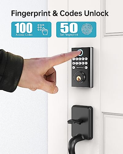 Keypad Front Door Lock Set With Handle, Heantle Fingerprint Smart Lock Deadbolt, Keyless Entress Digital Lock, Auto Lock, Electronic Door Lock Black #TOP1