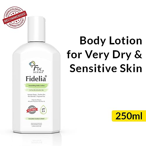 Image of Fixderma Fidelia Nourishing Body Lotion | Moisturizer for face & Body | Body lotion for Women & Men | Body Lotion for Sensitive & Very dry skin with Rice Brain Oil & Aloe vera - 250ml