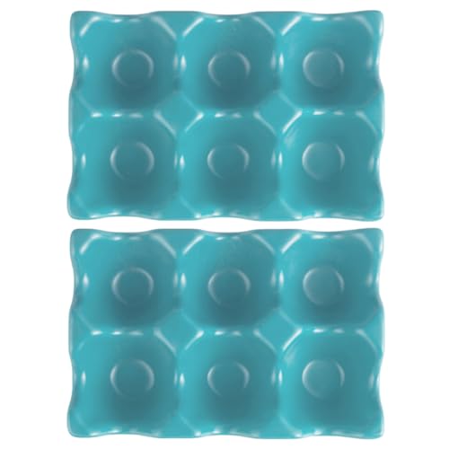 Almacenamiento seguro y fresco de huevos con este juego de 2 bandejas cerámicas azules