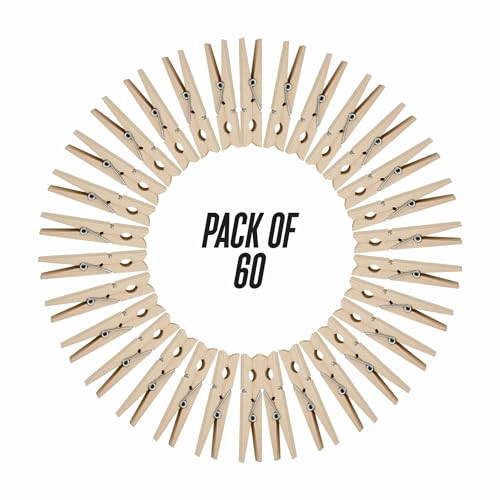 Clothes Pegs Wooden Clothes Peg Stainless Steel 7 Coil Spring Pegs For Washing Line Perfect For Drying Laundry Towels Clothespins Photo Hanging Craft Decoration Indoor & Outdoor 7.3 X 1 X 1.3cm(60pc) - Image 2