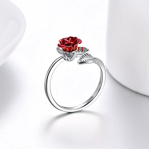 U7 R2831B Cute Rings For Teen Girls Platinum Plated Resizable Band Statement Cocktail Party Rings Women Bridesmaid Wedding Gift Red Rose Flower Ring thumb #6