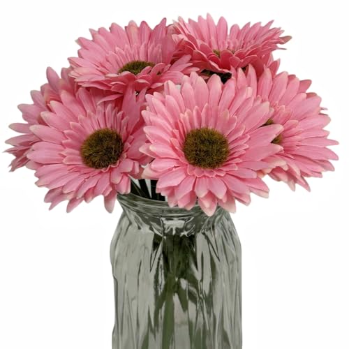 DSforG 10PCS Artificial Daisy Artificial Flowers Gerbera Daisy Silk Flowers Faux Flower for Party Home Kitchen Garden Wedding Decor (Pink)