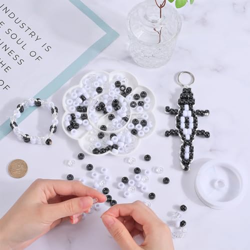 SUNNYCLUE 600Pcs Pony Beads Bulk 6x9mm Opaque Pony Beads Black White Plastic Bead Clear Transparent Pony Beads Kit Round Craft Beads for jewellery Making Beading Kits DIY Bracelets Keychain Supplies - Image 3