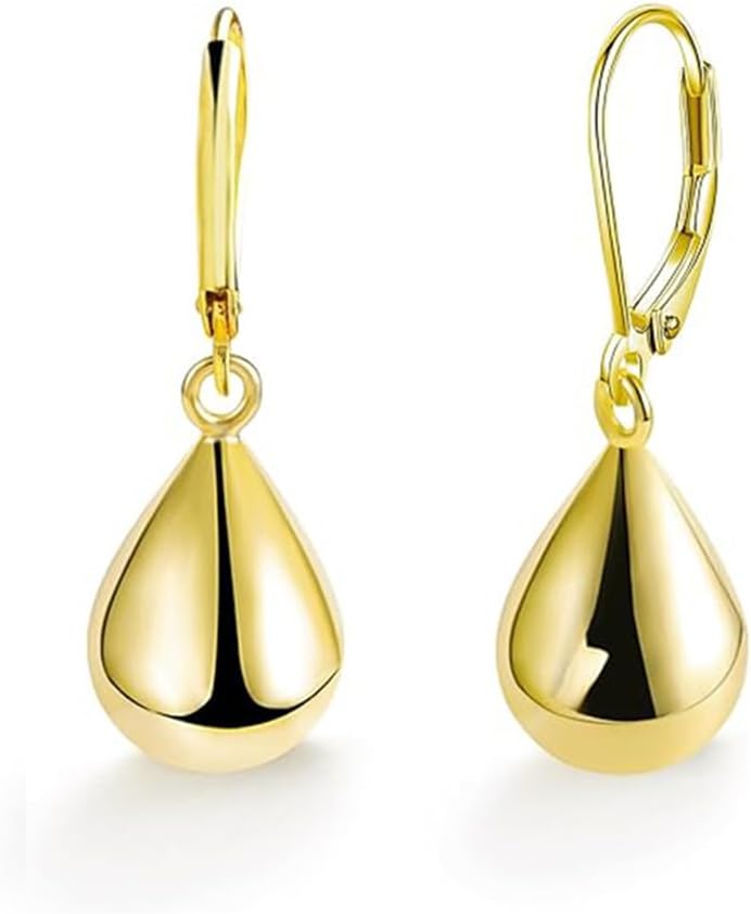 925 Sterling Silver Teardrop Leverback Dangle Earrings for Women Waterdrop Tear Drop Dangle Earrings Fashion Hypoallergenic Jewelry Gifts (Golden)