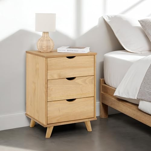 IDIMEX Nachttisch Jalisco mit 3 Schubladen, gebeizt/gewachst – Nachtkommode aus Kiefer Massivholz, skandinavisches Design mit konisch geformten...